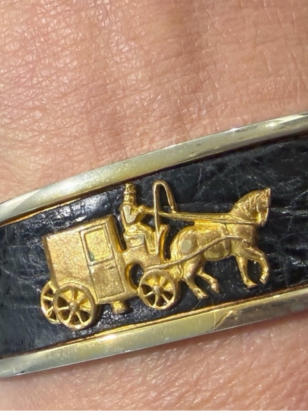 Vintage Equestrian Statement Cuff Bracelet Horse and Carriage